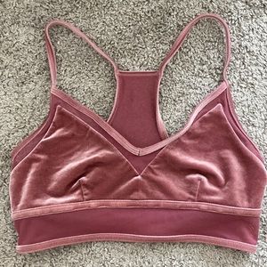 Alo Yoga Velvet and Mesh Sports Bra in Rosewood